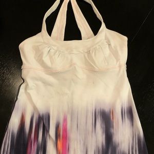Lululemon white tank with purple and pink design